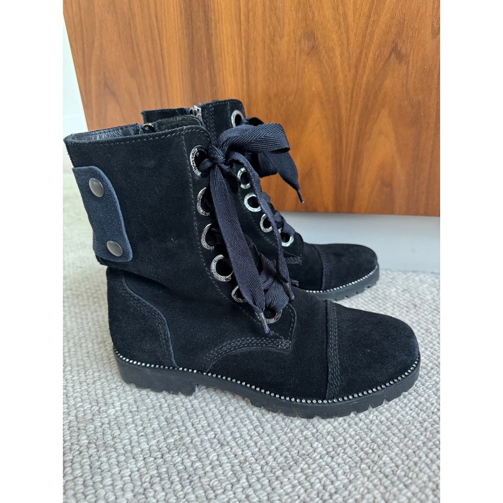 Zadig and Voltaire Navy & Black Joe suede lace up combat boots